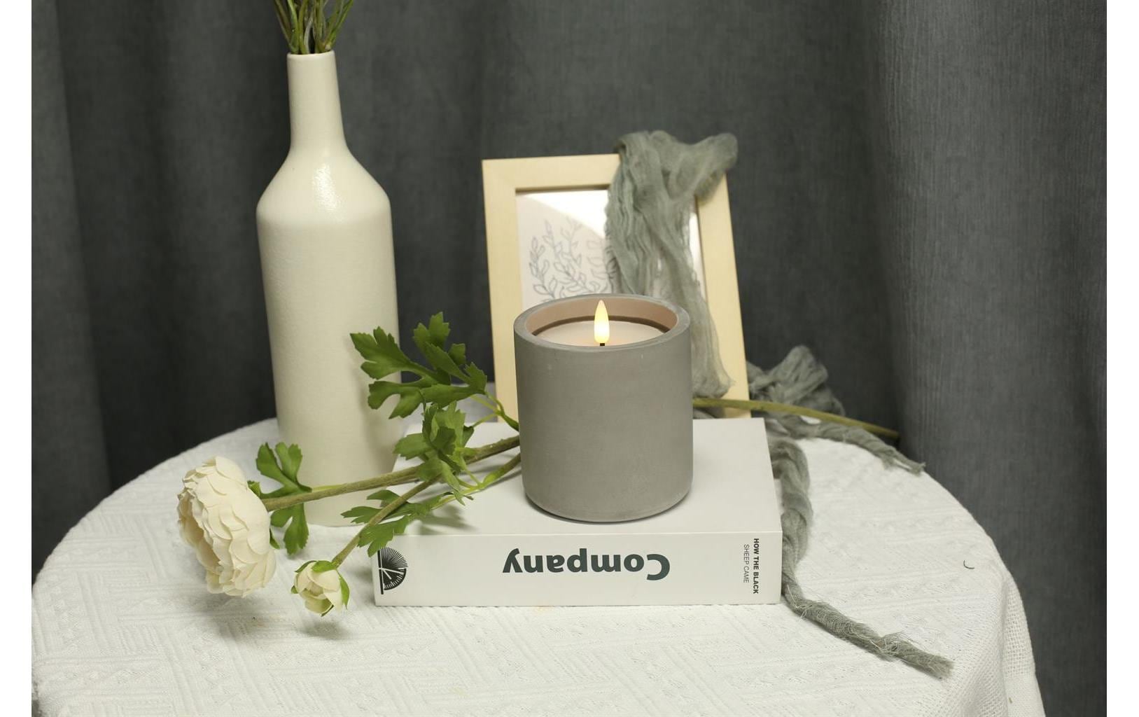 Dameco LED-Wachskerze im Zementtopf, 9.5 cm x 10 cm