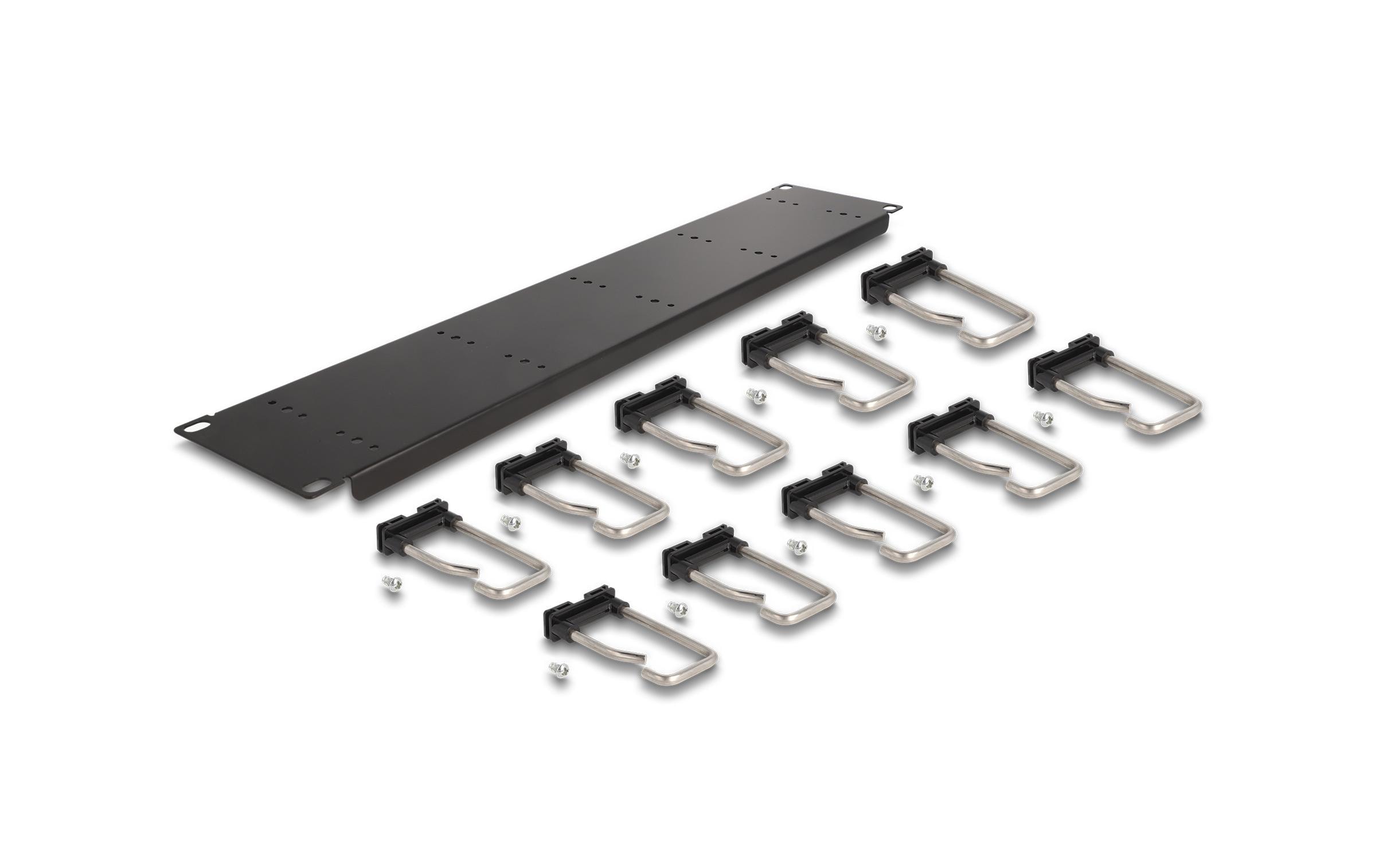 Delock Kabelführungspanel mit 10 Metallbügel 2 HE , Silber