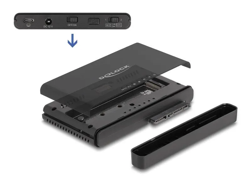 Delock Konverter USB-C für 1x M.2 NVMe SSD +1x SATA SSD/HDD Delock Konverter USB-C für 1x M.2 NVMe SSD +1x SATA SSD/HDD
