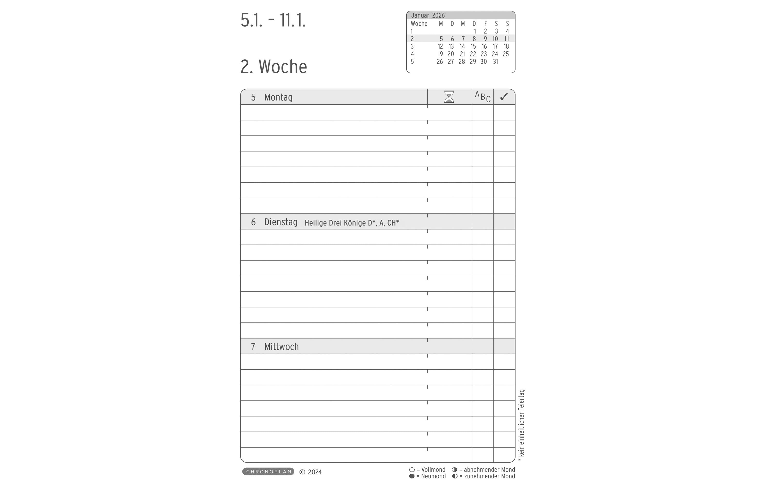 Simplex Tagesplaner Ohne Motiv, 2026, Schwarz/Weiss