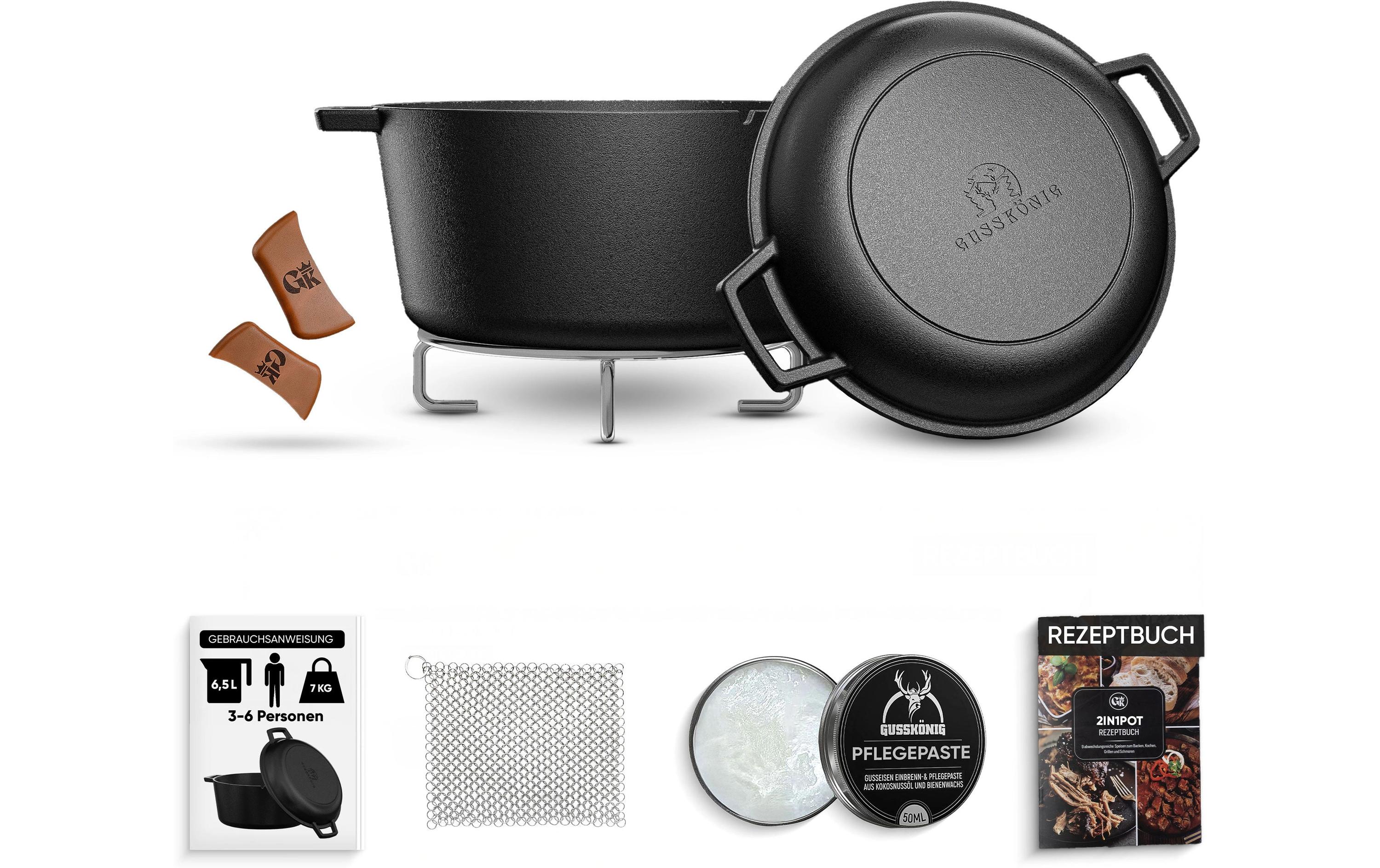 Gusskoenig 2in1 Dutch Oven -Topf 4.8 l und Pfanne 1.8 l