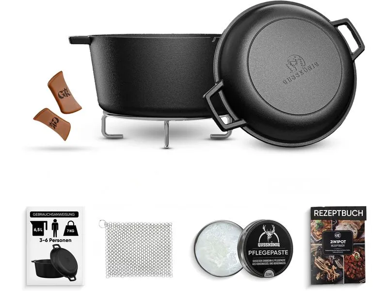 Gusskoenig 2in1 Dutch Oven -Topf 4.8 l und Pfanne 1.8 l