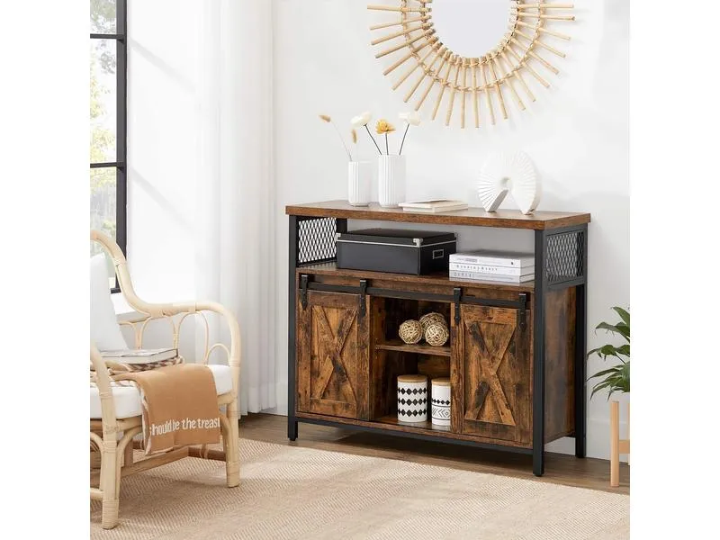 VASAGLE Sideboard mit 2 Schiebetüren 100 x 80 cm, Braun/Schwarz VASAGLE Sideboard mit 2 Schiebetüren 100 x 80 cm, Braun/Schwarz