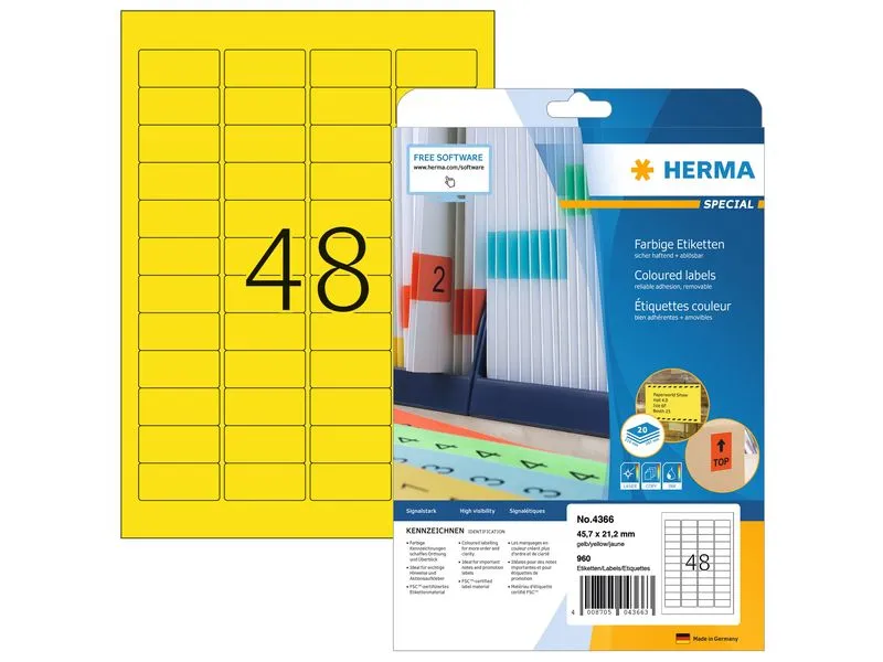 HERMA Universal-Etiketten 4366, 45.7 x 21.2 mm, Gelb, 960 Stück HERMA Universal-Etiketten 4366, 45.7 x 21.2 mm, Gelb, 960 Stück