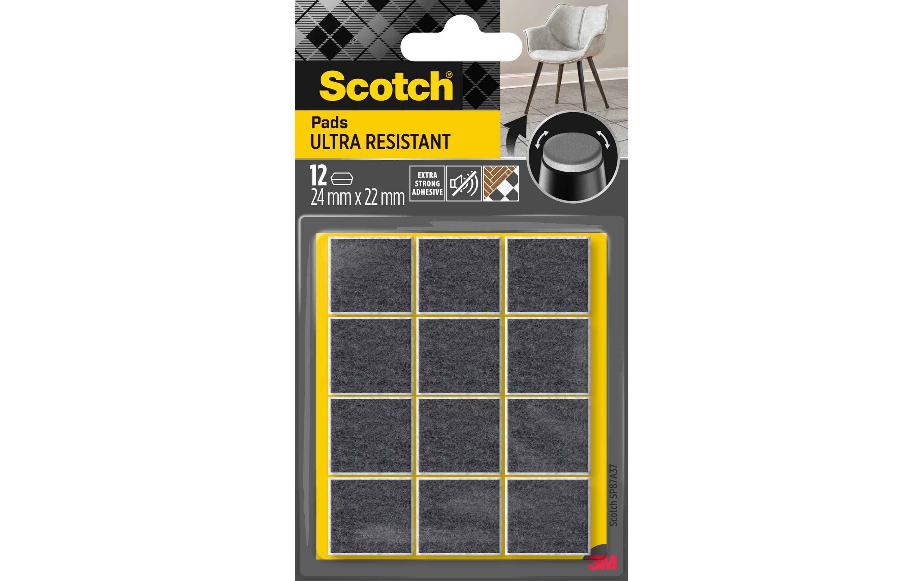 3M Filzgleiter Ultra Resistant, 24 mm x 22 mm, Grau, 12er Pack 3M Filzgleiter Ultra Resistant, 24 mm x 22 mm, Grau, 12er Pack