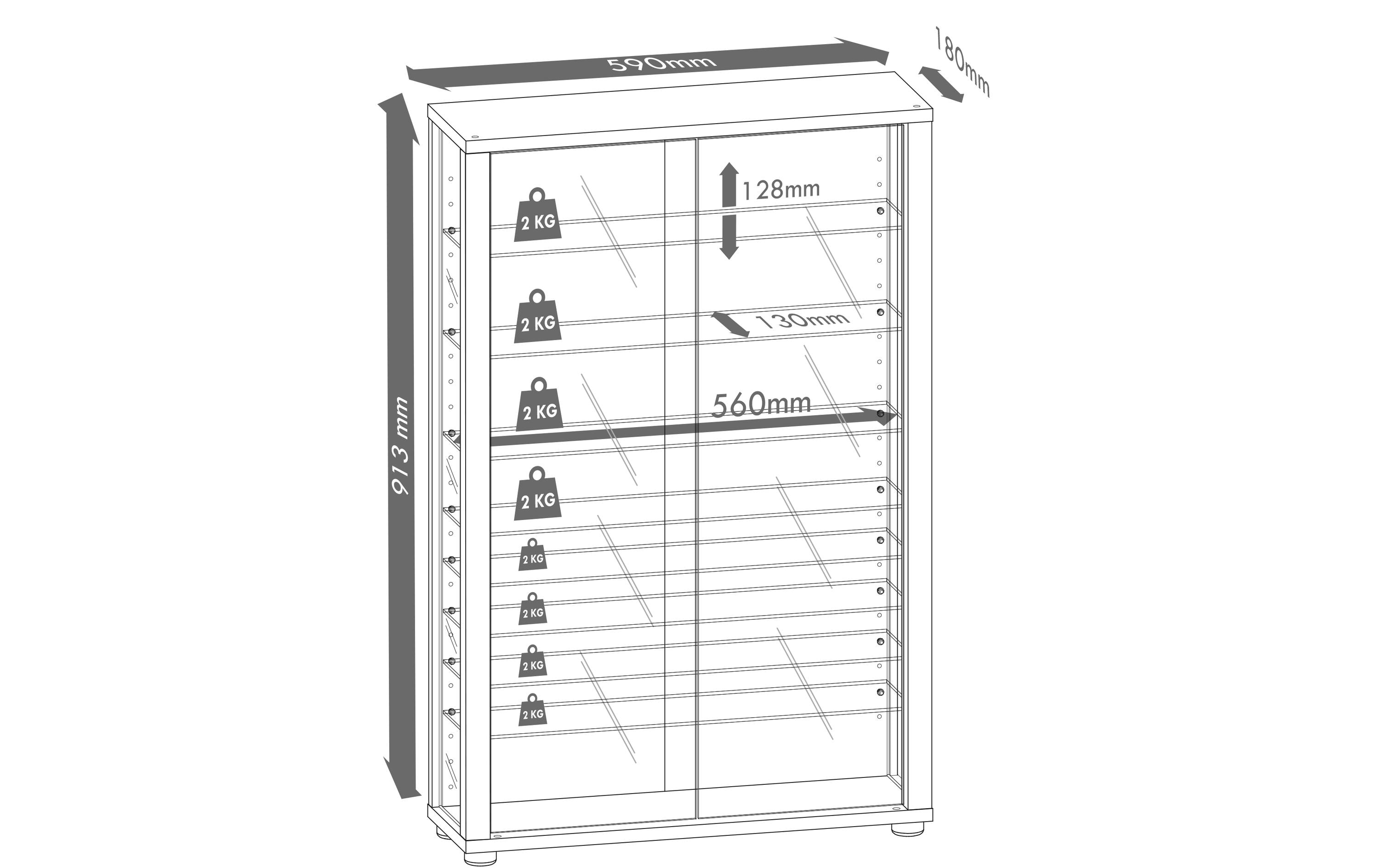 VCM Vitrine Vitrosa Mini 59 x 91.3 cm, Schwarz