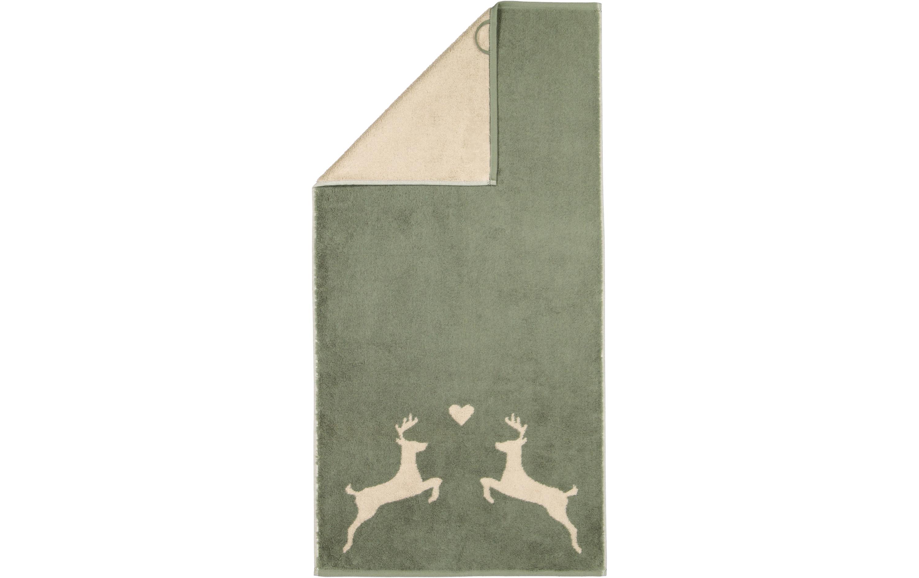 Cawö Duschtuch Alpenchic Edition Hirsch 70 x 140 cm, Beige/Grün