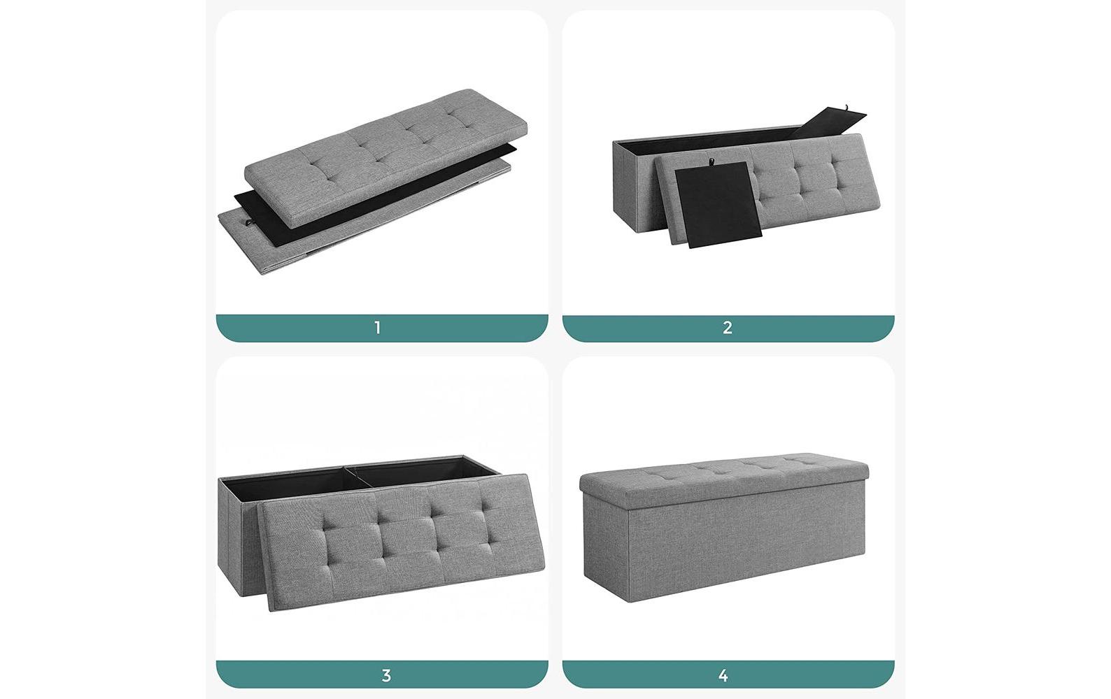 Songmics Sitztruhe mit Aufbewahrung 110 x 38 cm, Hellgrau