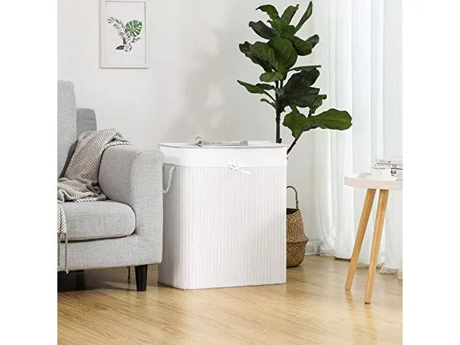 Songmics Wäschekorb mit Deckel 100 l, Weiss