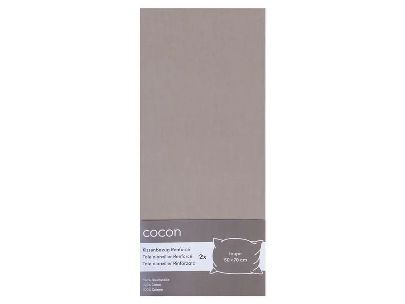 COCON Kopfkissenbezug Renforcé 50 x 70 cm, Taupe, 2 Stück