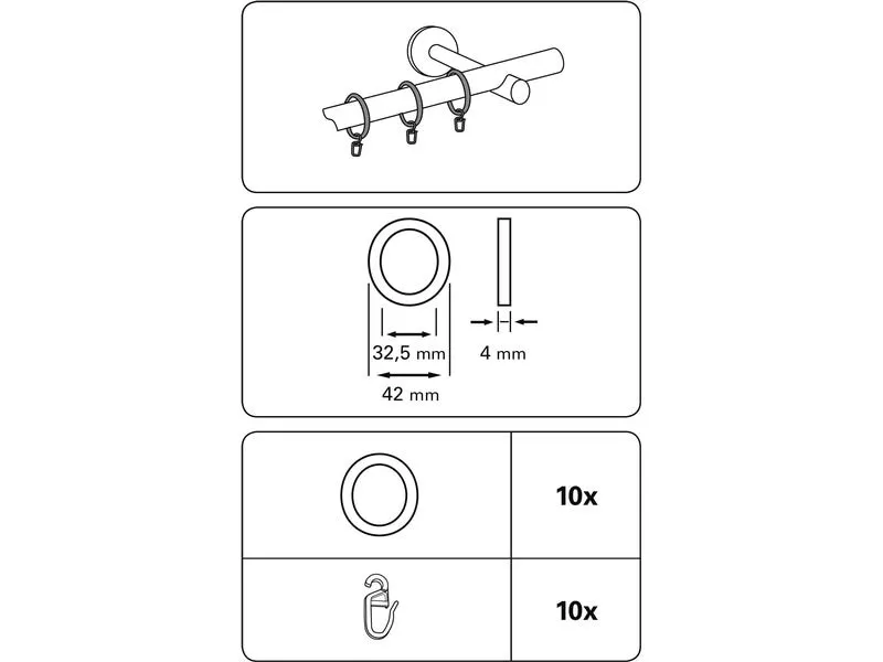 Gardinia Vorhangring 10-er Verpackung für bis 25 mm schwarz-matt Gardinia Vorhangring 10-er Verpackung für bis 25 mm schwarz-matt