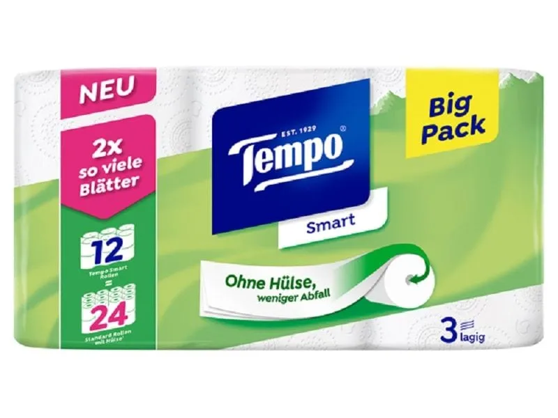 Tempo Toilettenpapier Smart 12 Rollen, 3-lagig, Weiss