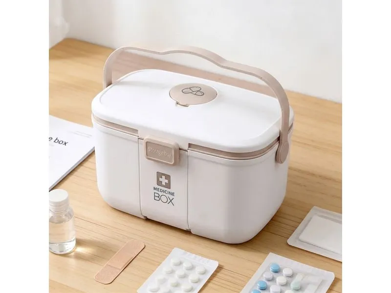 relaxdays Medizinbox aus Kunststoff Beige/Weiss 17 x 28 x 18 cm relaxdays Medizinbox aus Kunststoff Beige/Weiss 17 x 28 x 18 cm