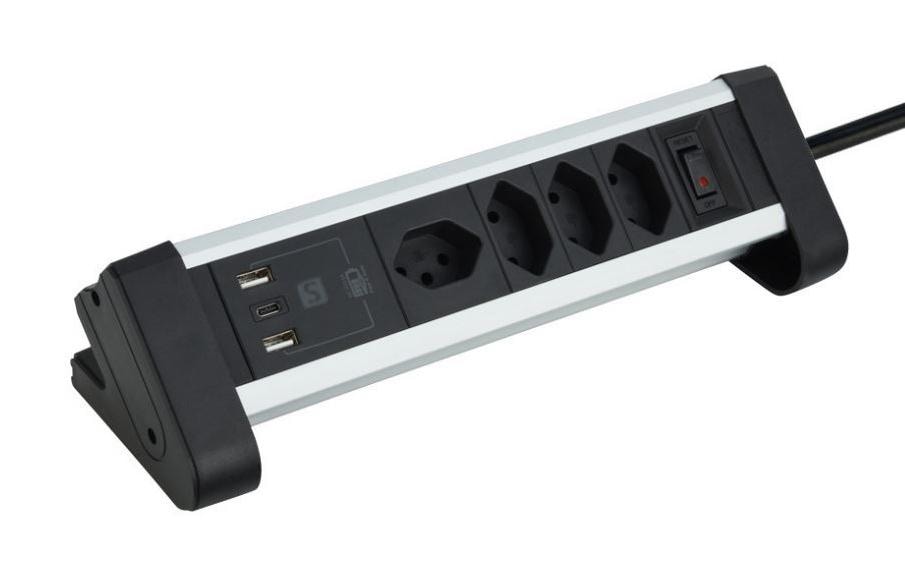 Schönenberger Tischsteckdosenleiste Alu 4× T13, 1x USB-C, 2x USB-A, 2 m Schönenberger Tischsteckdosenleiste Alu 4× T13, 1x USB-C, 2x USB-A, 2 m