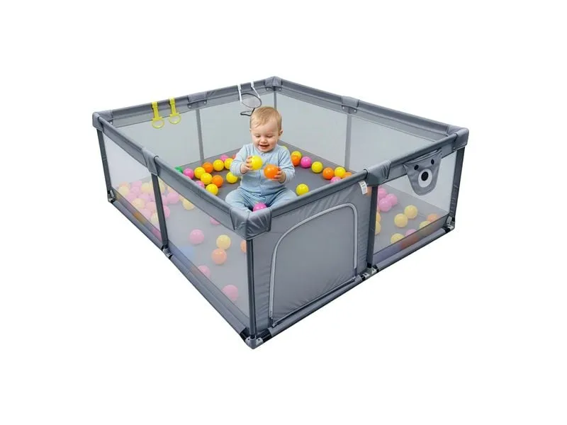 relaxdays Kinderlaufstall Grau mit 50 Spielbällen relaxdays Kinderlaufstall Grau mit 50 Spielbällen