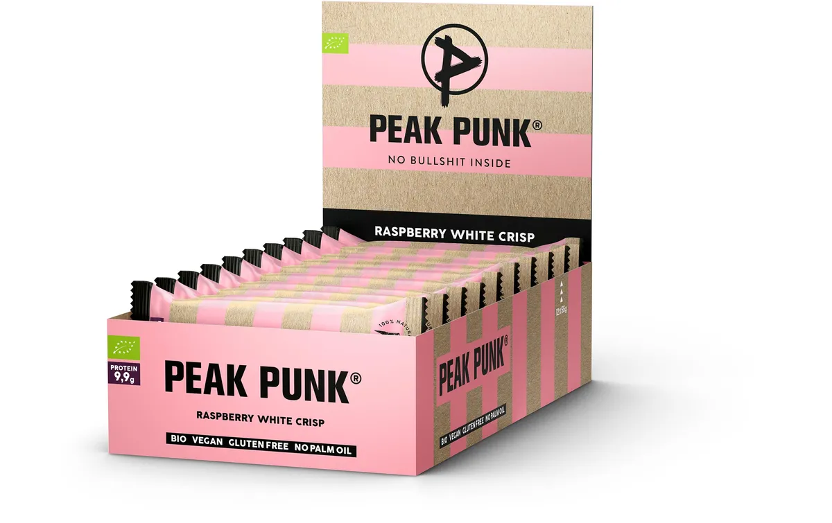 PEAK PUNK Bio Oat Protein – Raspberry White Crisp 12 x 55 g