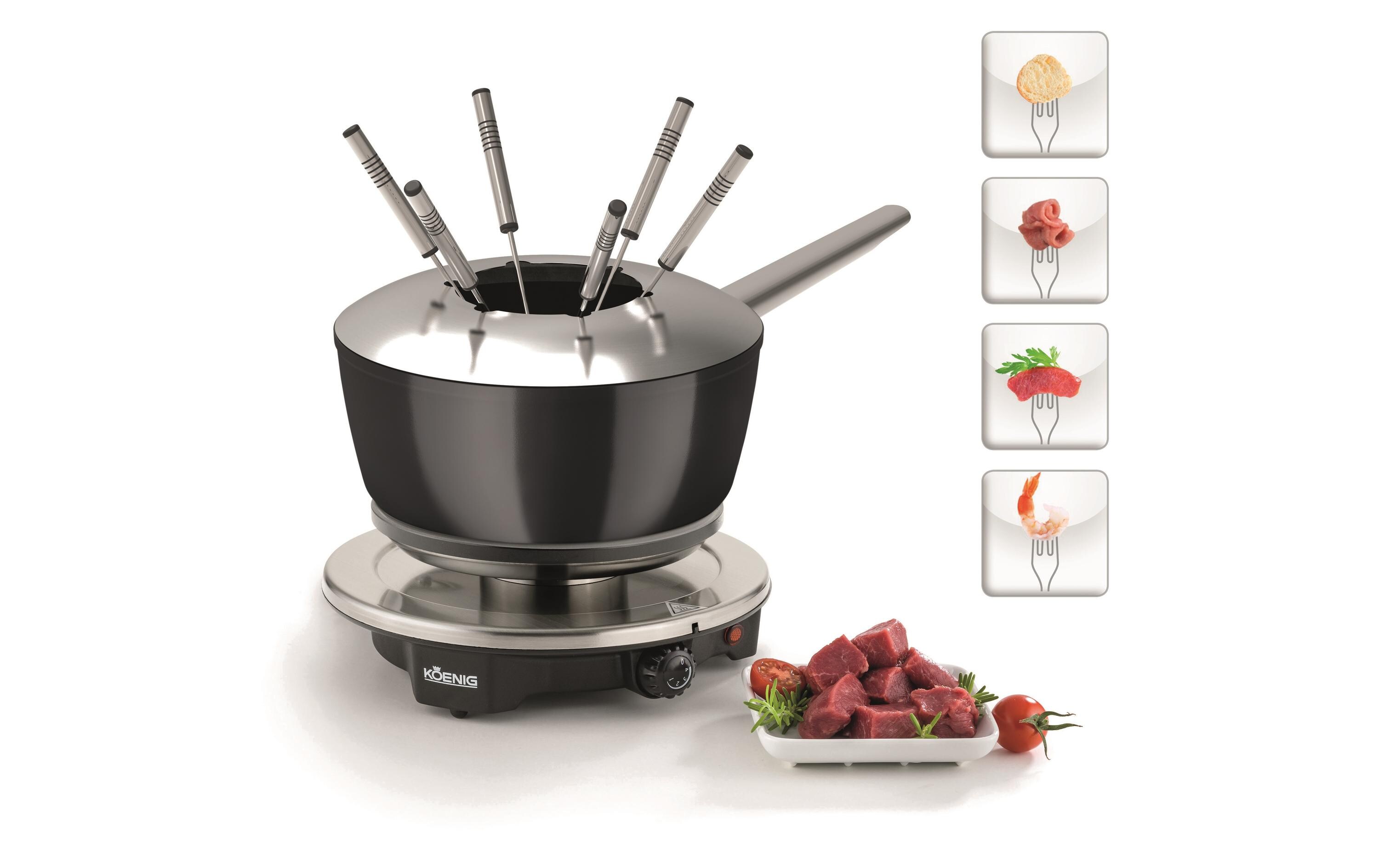 Koenig Fleischfondue-Set One for All 8 Teile, Chrom/Schwarz