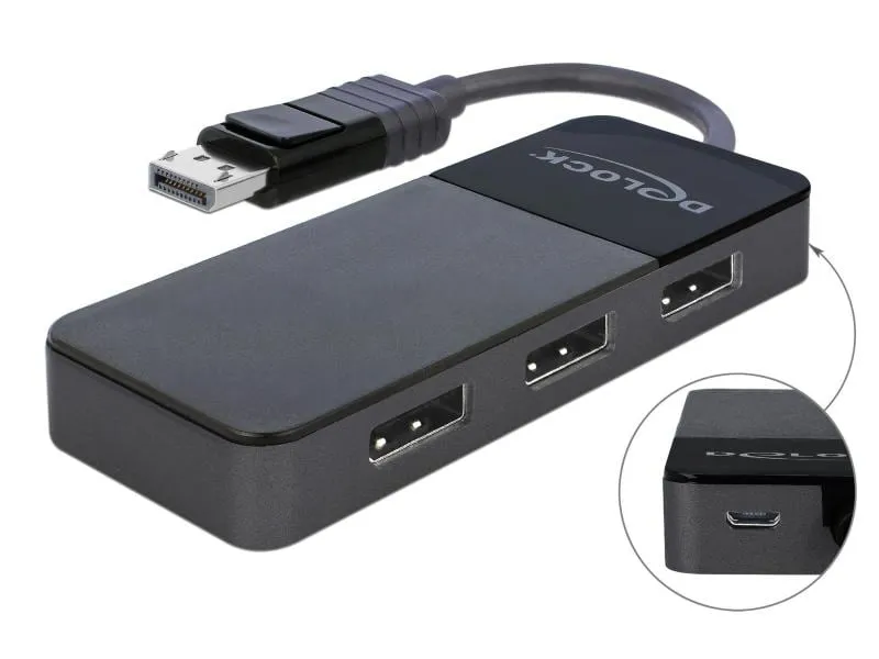 Delock 3-Port Signalsplitter Displayport, 4K/60Hz unterstützt MST Delock 3-Port Signalsplitter Displayport, 4K/60Hz unterstützt MST