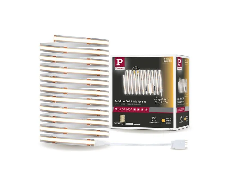 Paulmann LED-Stripe MaxLED 1000 BasisSet COB, 2700 K, 3 m, Silber Paulmann LED-Stripe MaxLED 1000 BasisSet COB, 2700 K, 3 m, Silber
