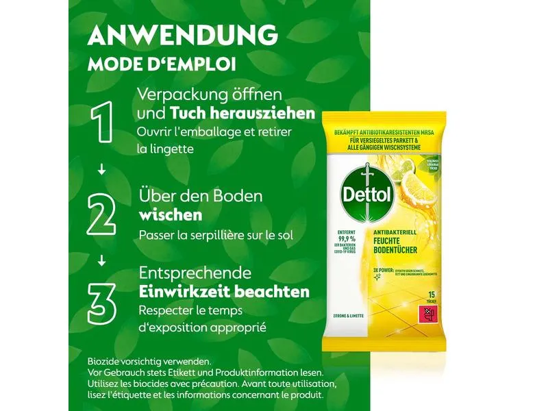 Dettol Feuchte Bodentücher Zitrone & Limette 15 Stück Dettol Feuchte Bodentücher Zitrone & Limette 15 Stück