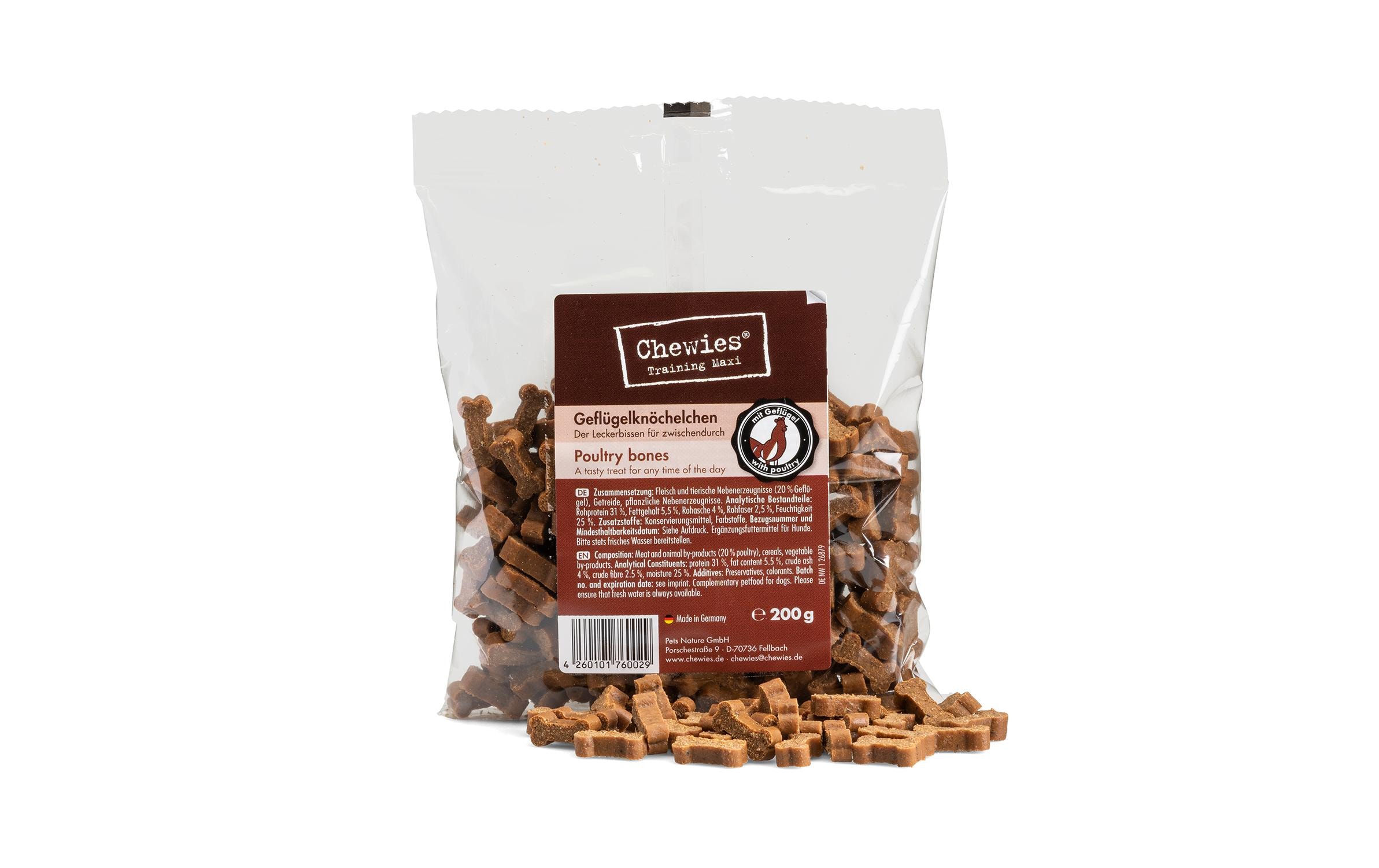 Chewies Leckerli Training Maxi Geflügelknöchelchen, 200 g Chewies Leckerli Training Maxi Geflügelknöchelchen, 200 g