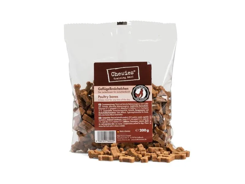 Chewies Leckerli Training Maxi Geflügelknöchelchen, 200 g Chewies Leckerli Training Maxi Geflügelknöchelchen, 200 g
