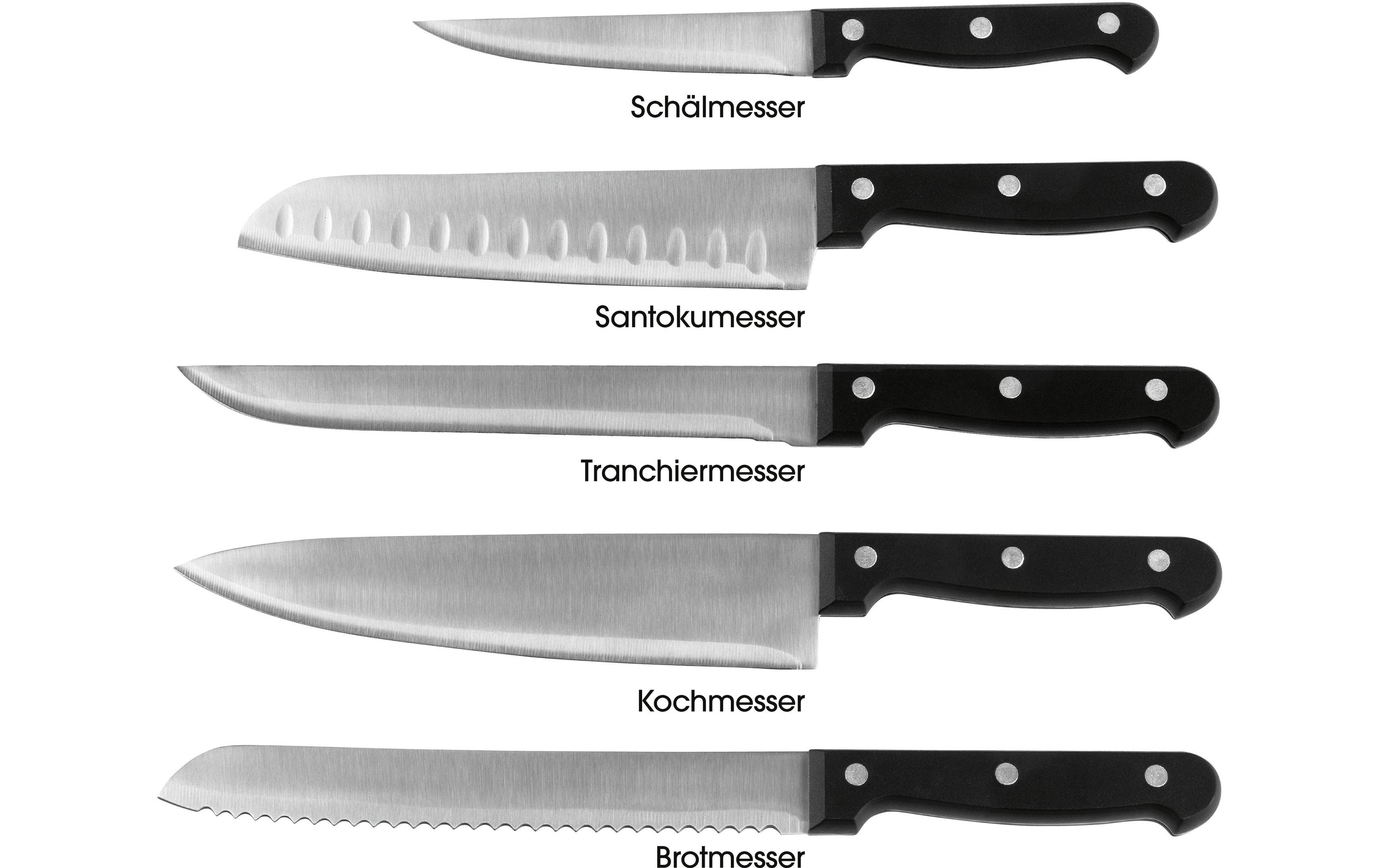 GOURMETmaxx Messerblock-Set mit Messer Edelstahl, 6-Teilig, Schwarz