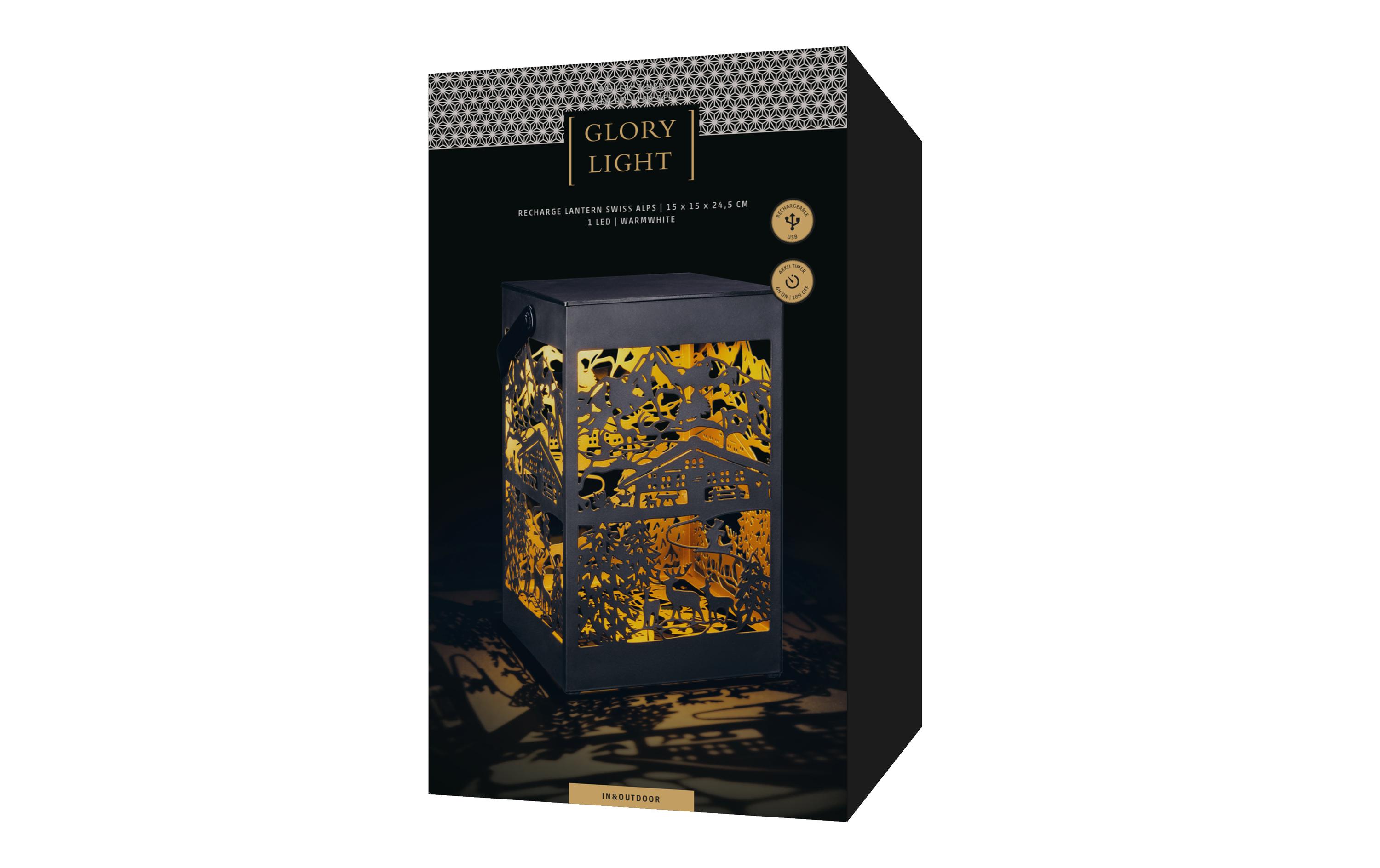 STT Laterne Swiss Alps Recharge USB, 24.5 cm, Schwarz/Gold STT Laterne Swiss Alps Recharge USB, 24.5 cm, Schwarz/Gold