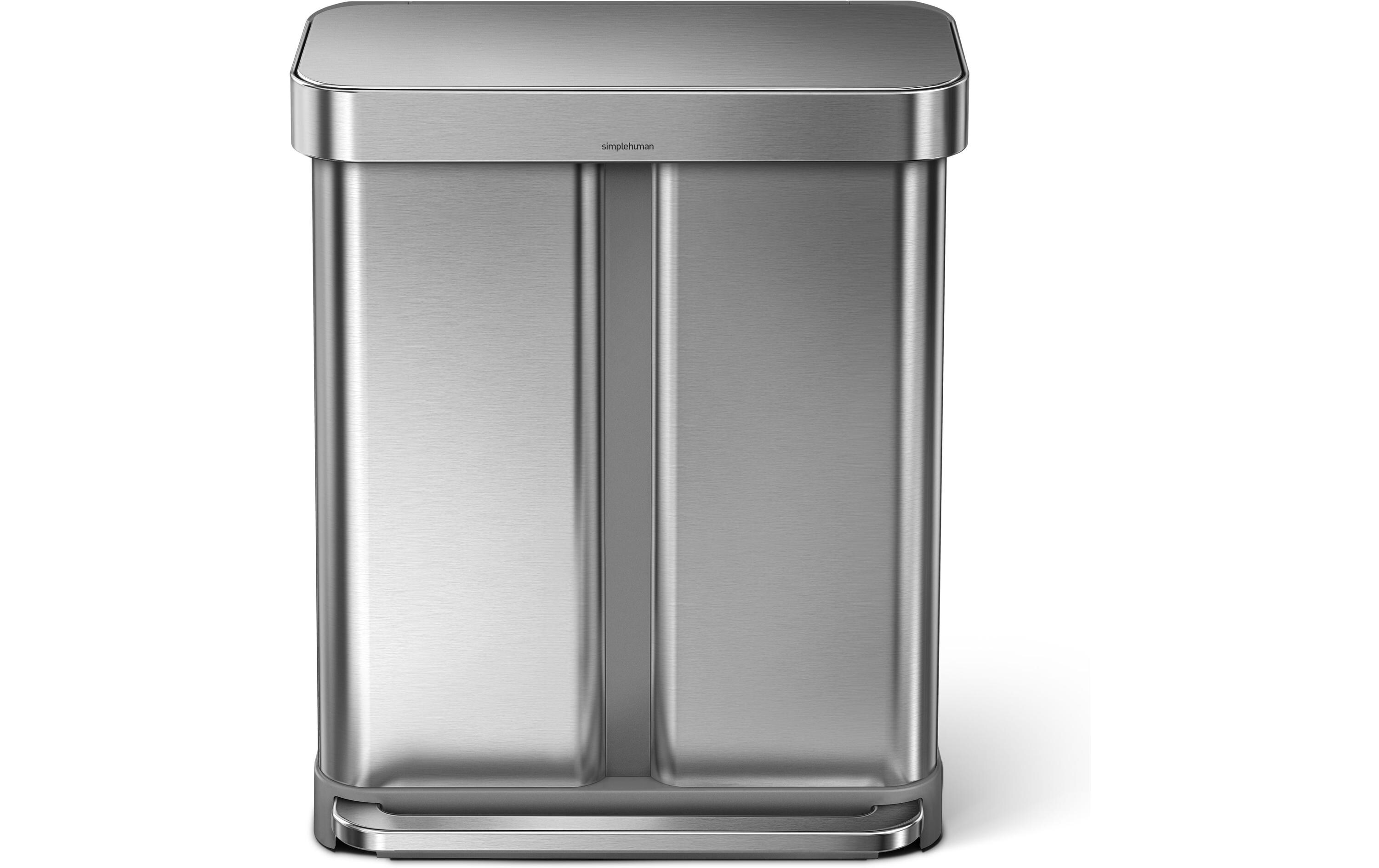 Simplehuman Abfalleimer Doppelkammer 58 l, Silber gebürstet