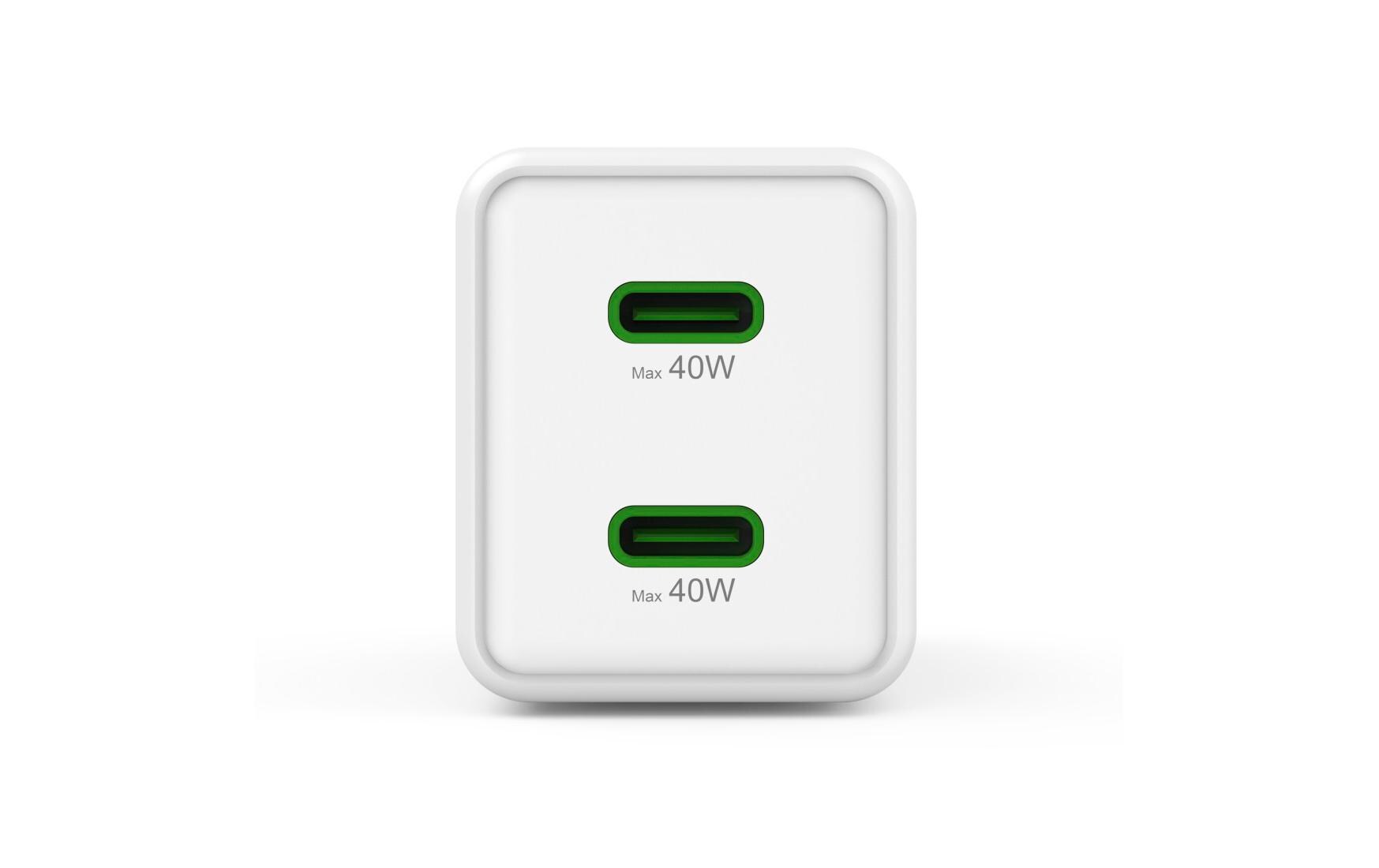 Hama USB-Wandladegerät Gan charger 2x USBC 40 W Weiss