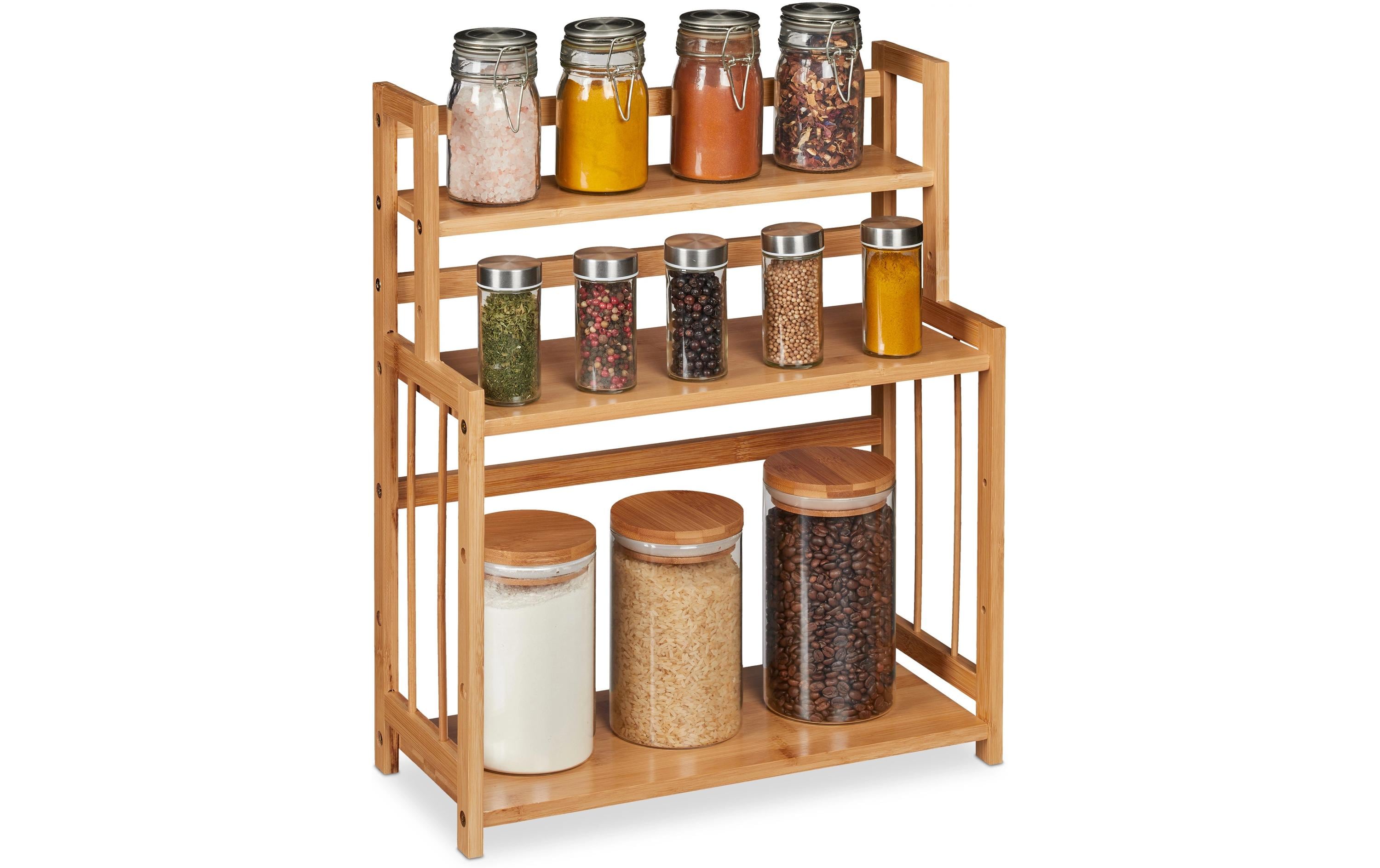 relaxdays Gewürzregal Bambus 3 Etagen Hellbraun
