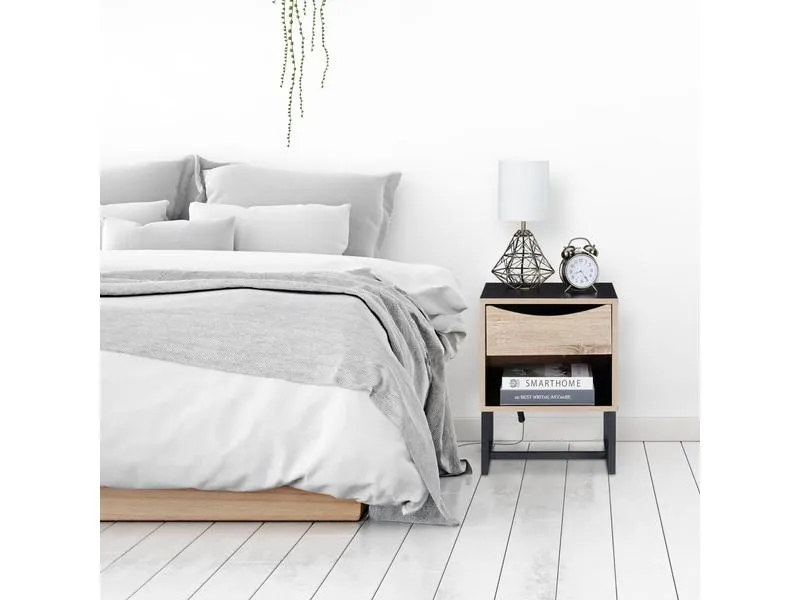 relaxdays Nachttisch mit 1 Schublade 50 x 39 cm, Nature/Schwarz relaxdays Nachttisch mit 1 Schublade 50 x 39 cm, Nature/Schwarz
