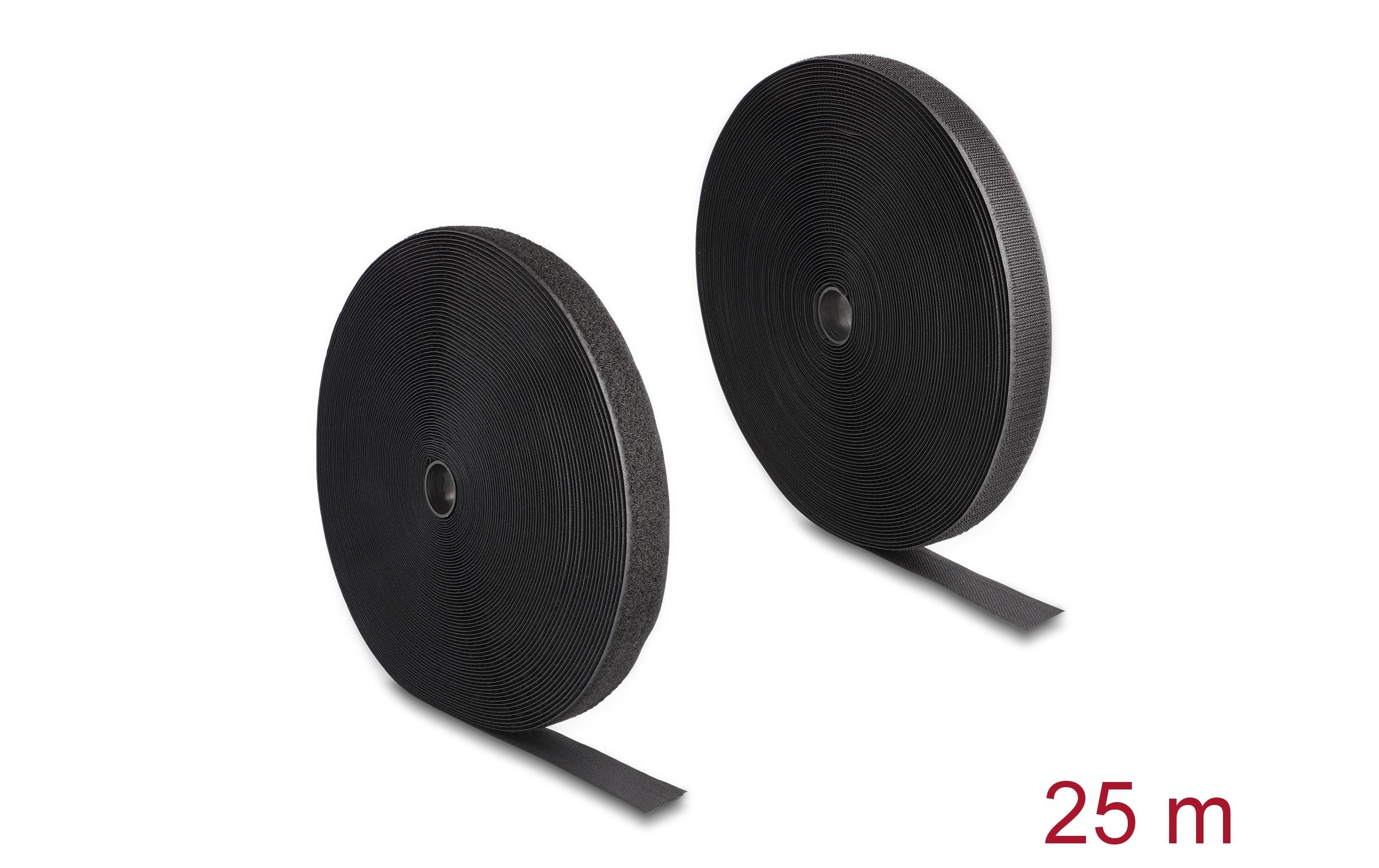 Delock Klettband 25m x 25mm Strapazierfähig Schwarz