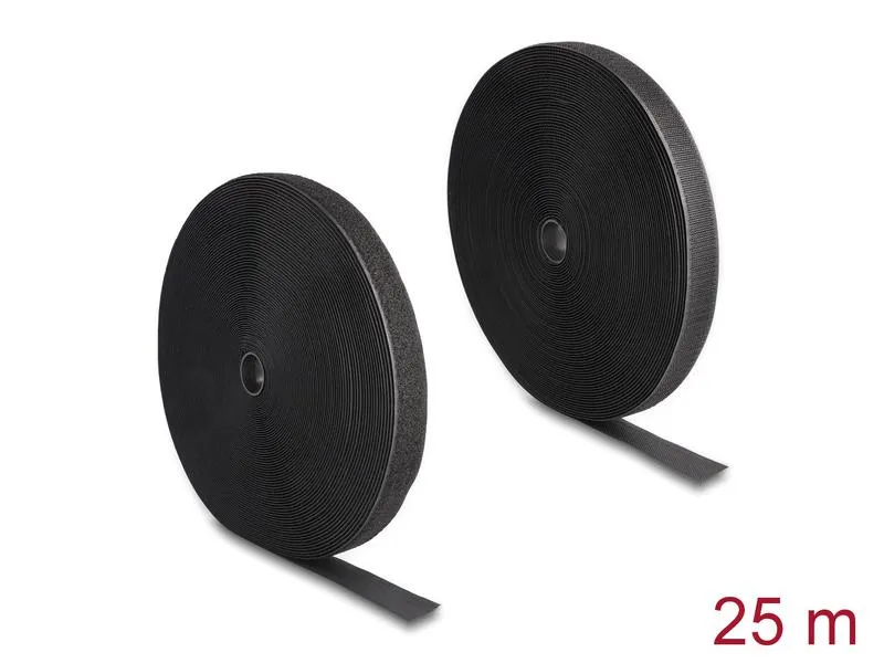 Delock Klettband 25m x 25mm Strapazierfähig Schwarz