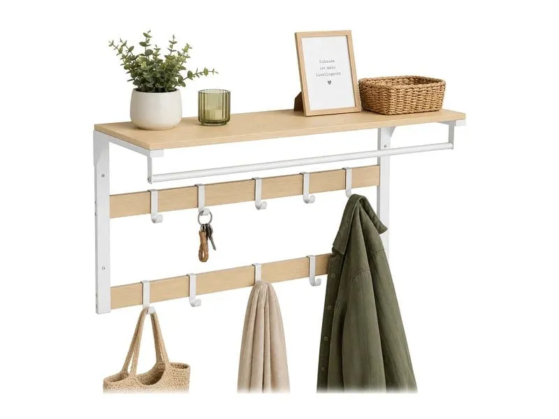 relaxdays Wandgarderobe 80 cm x 42 cm, Weiss/Braun