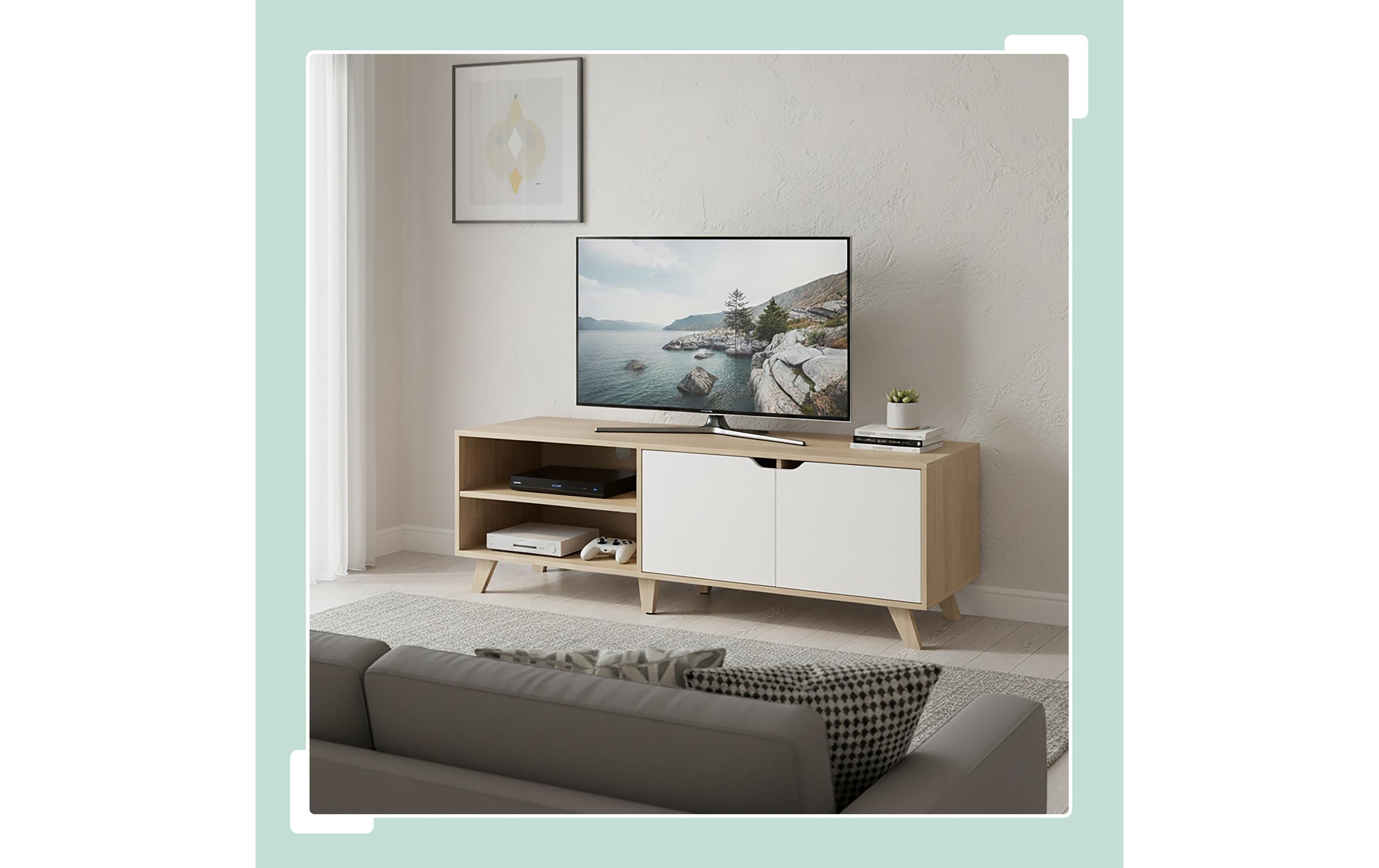 relaxdays TV-Möbel Vintage Style 140 cm, Hellbraun 60 Zoll
