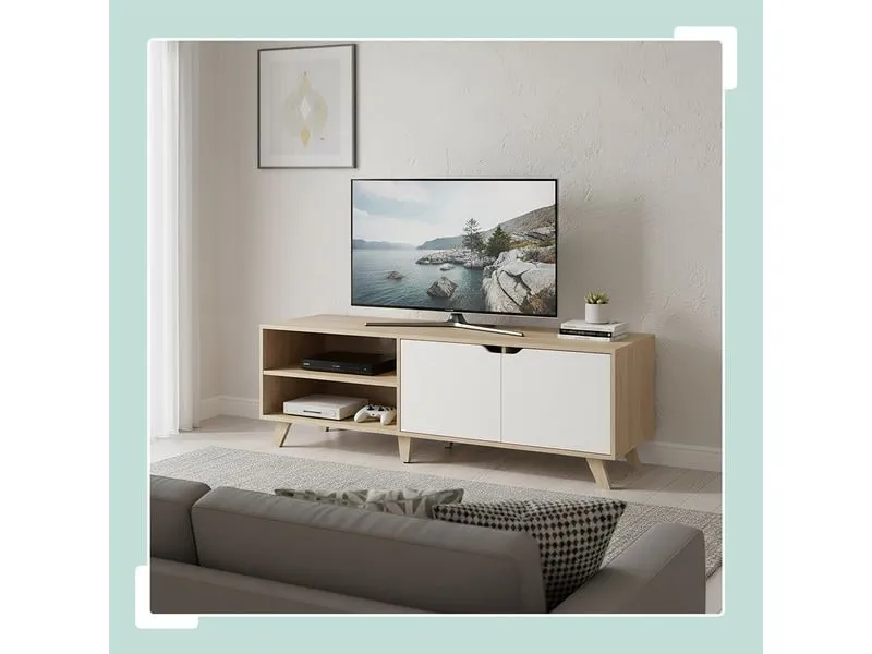 relaxdays TV-Möbel Vintage Style 140 cm, Hellbraun 60 Zoll