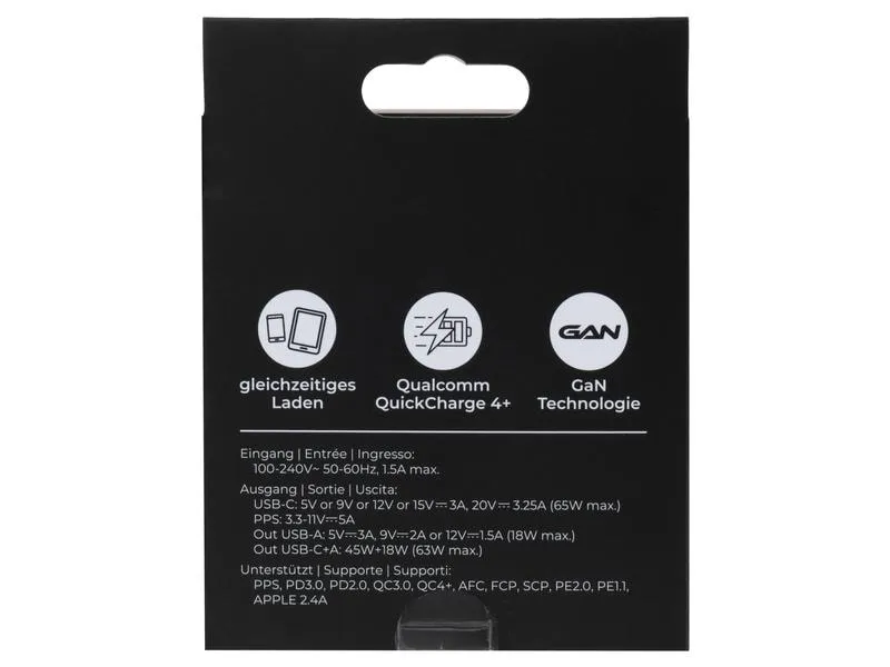 onit USB-Wandladegerät Dual QC4+ 65 W GaN Schwarz