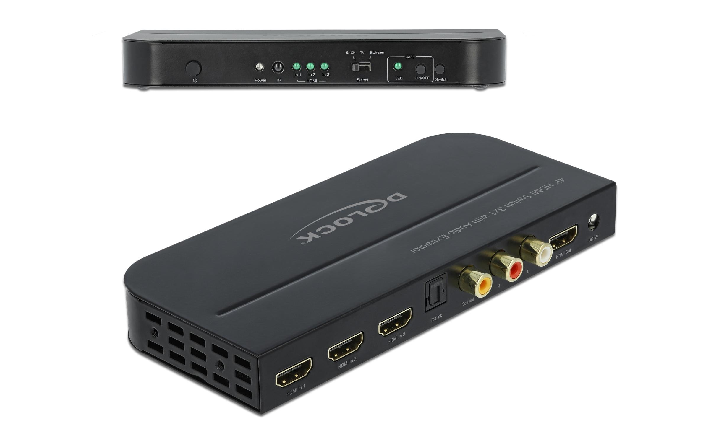 Delock Umschalter 3 Port HDMI, inkl. Audio Extraktor HDMI