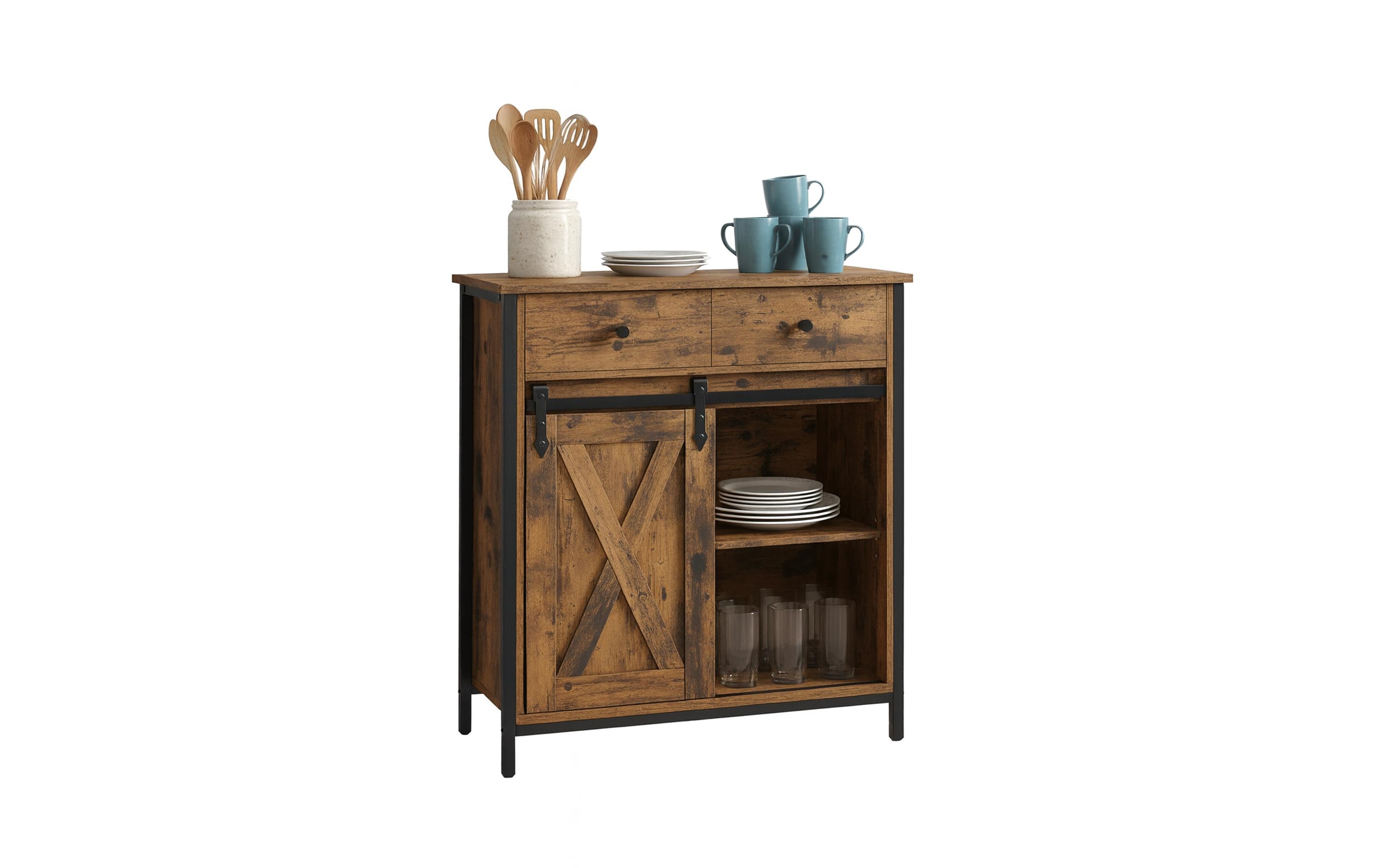 relaxdays Sideboard 80 x 70 x 30 cm Braun/Schwarz