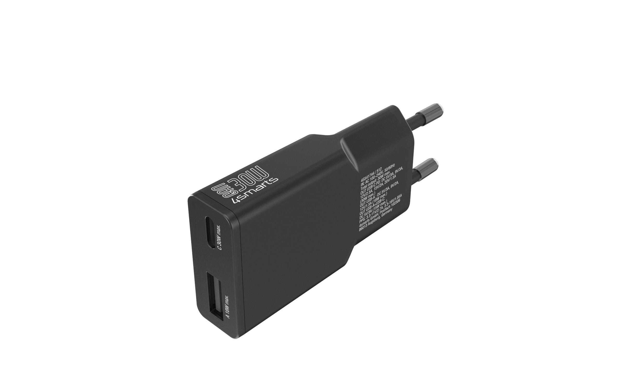 4smarts Netzladegerät PDPlug Slim Duos 1C+1A, Schwarz