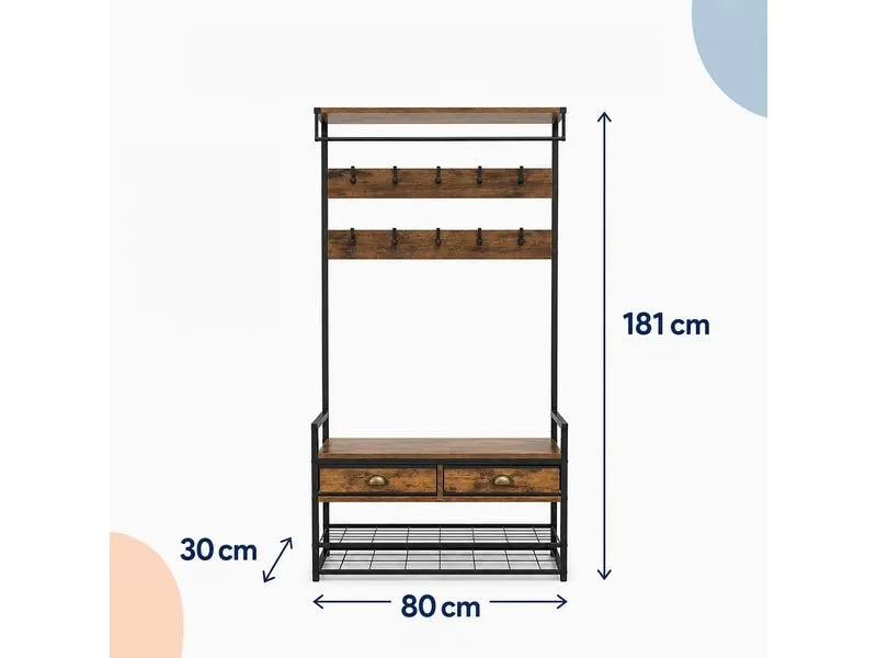 relaxdays Garderobenständer 80 cm x 181 cm, Braun/Gold/Schwarz relaxdays Garderobenständer 80 cm x 181 cm, Braun/Gold/Schwarz