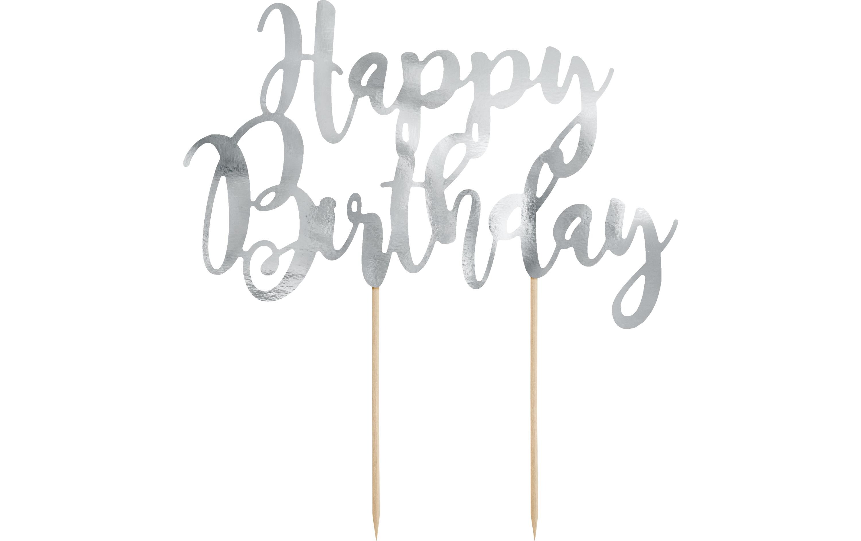 Partydeco Kuchen-Topper Happy Birthday 1 Stück, Silber