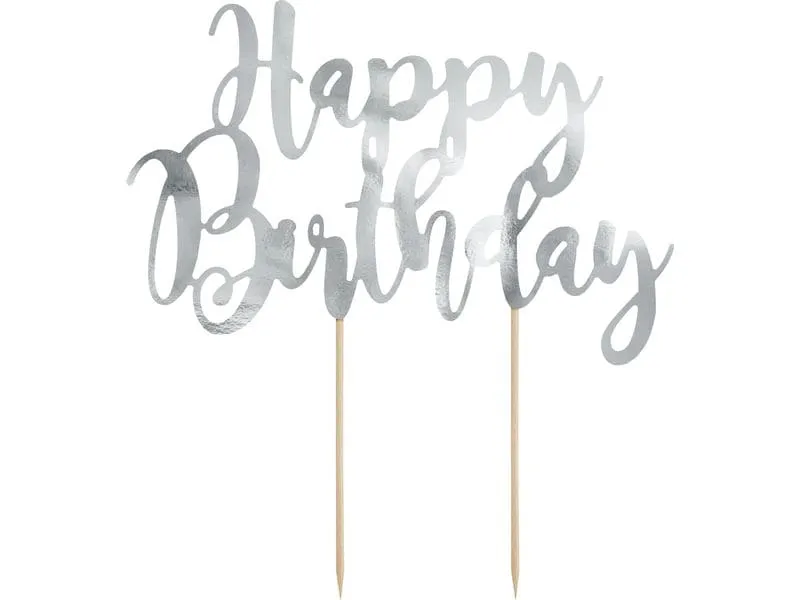 Partydeco Kuchen-Topper Happy Birthday 1 Stück, Silber Partydeco Kuchen-Topper Happy Birthday 1 Stück, Silber