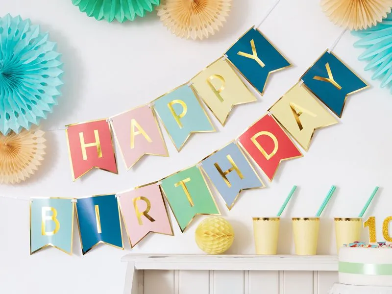 Partydeco Girlande Happy Birthday farbig, 15 x 175 cm