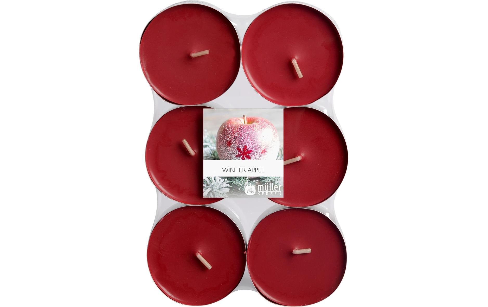 müller Kerzen Teelichter Maxi Winter Apple, Rot, 6 Stück