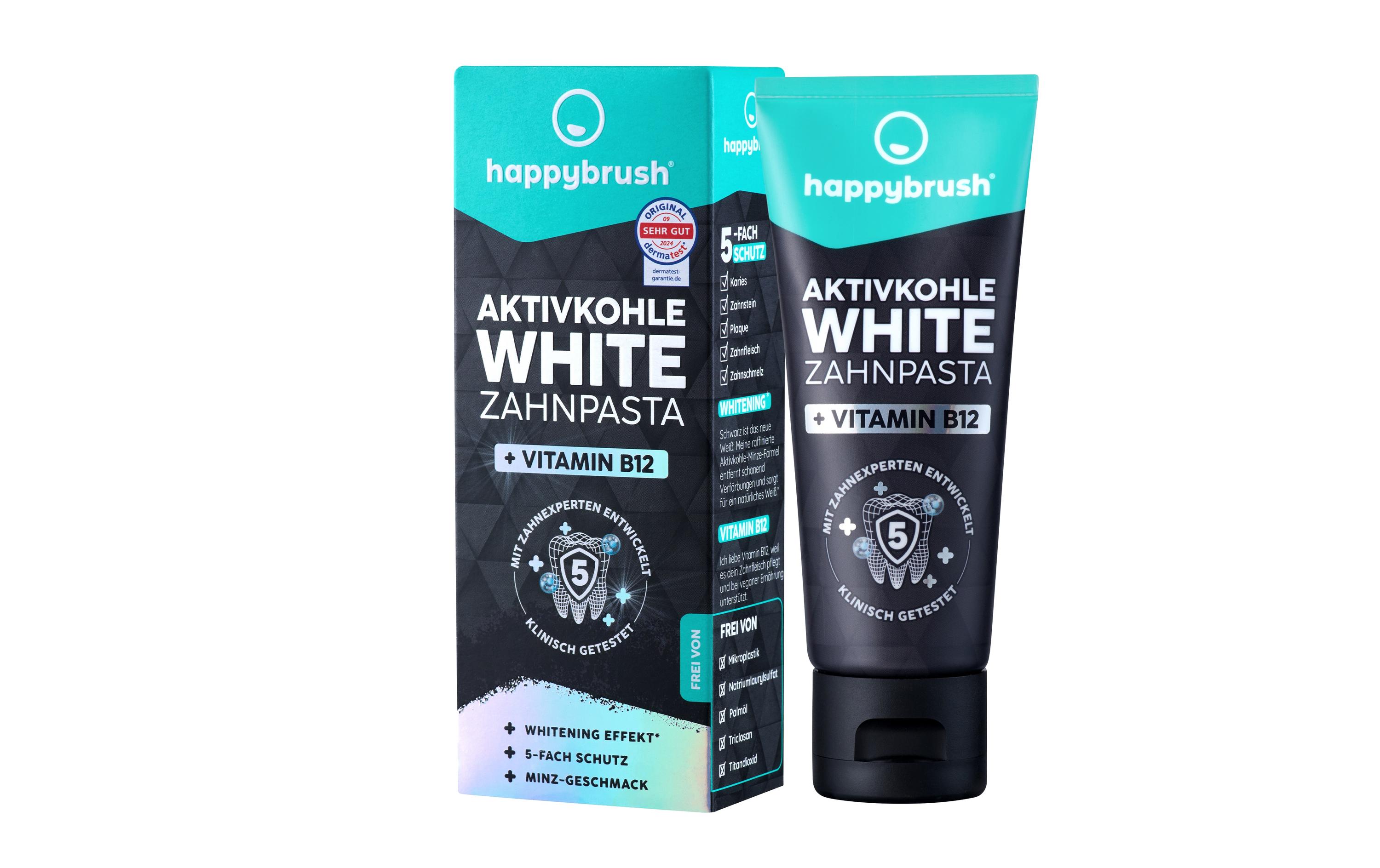 happybrush Zahnpasta Aktivkohle White 75 ml