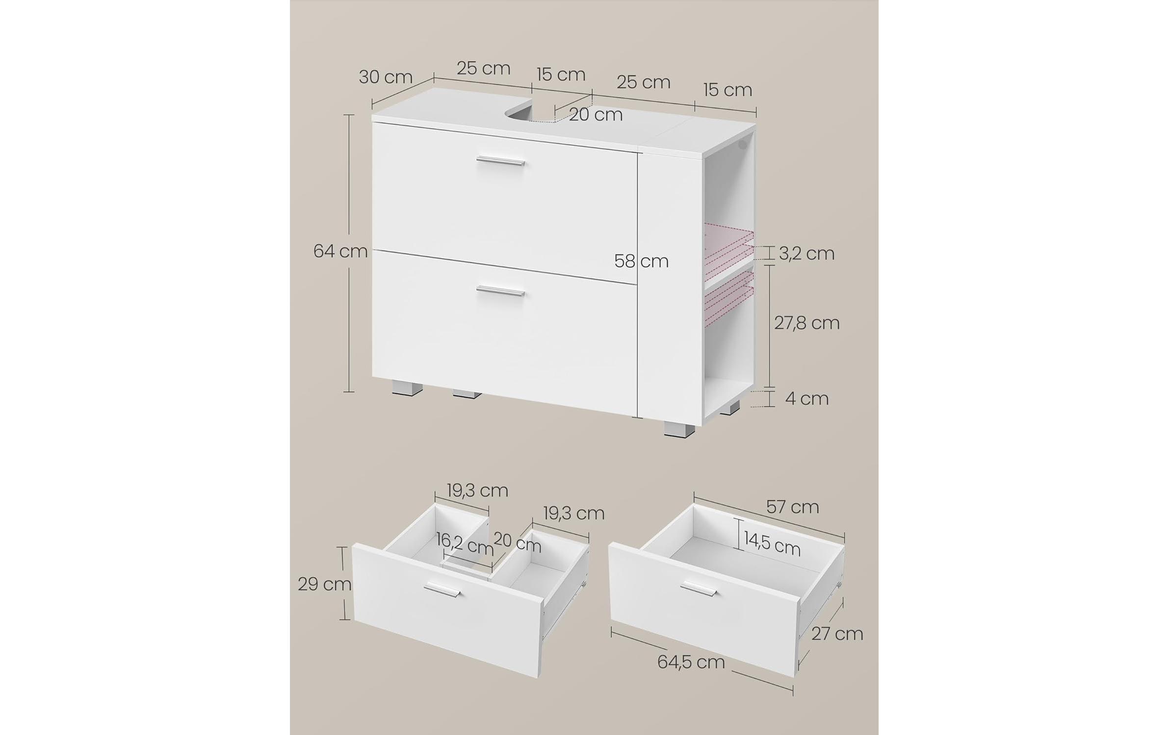 VASAGLE Waschbeckenunterschrank mit Fächern 80 x 64 cm, Weiss