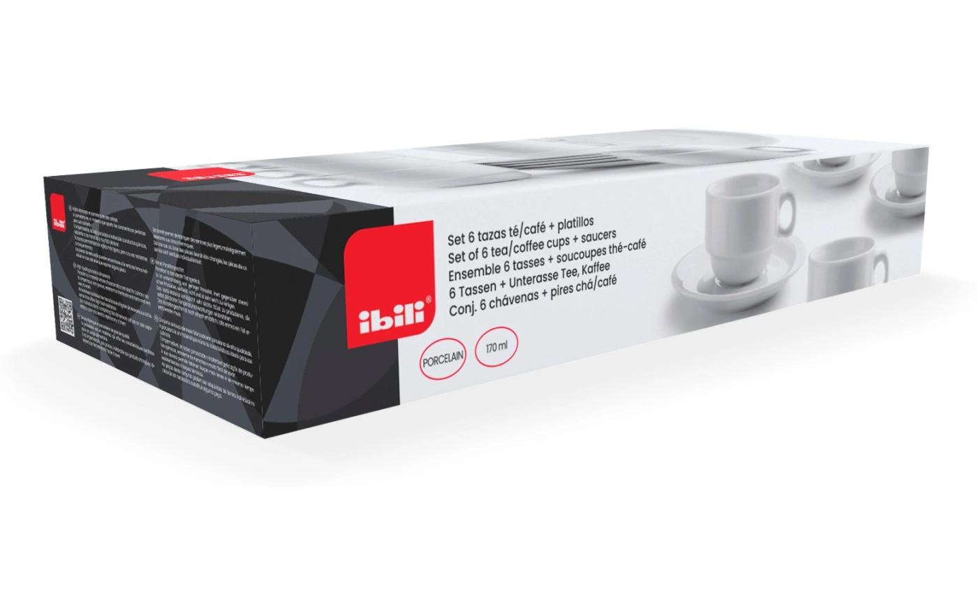 Ibili Tassen + Unterteller-Set 170 ml, 6 Stück, Weiss