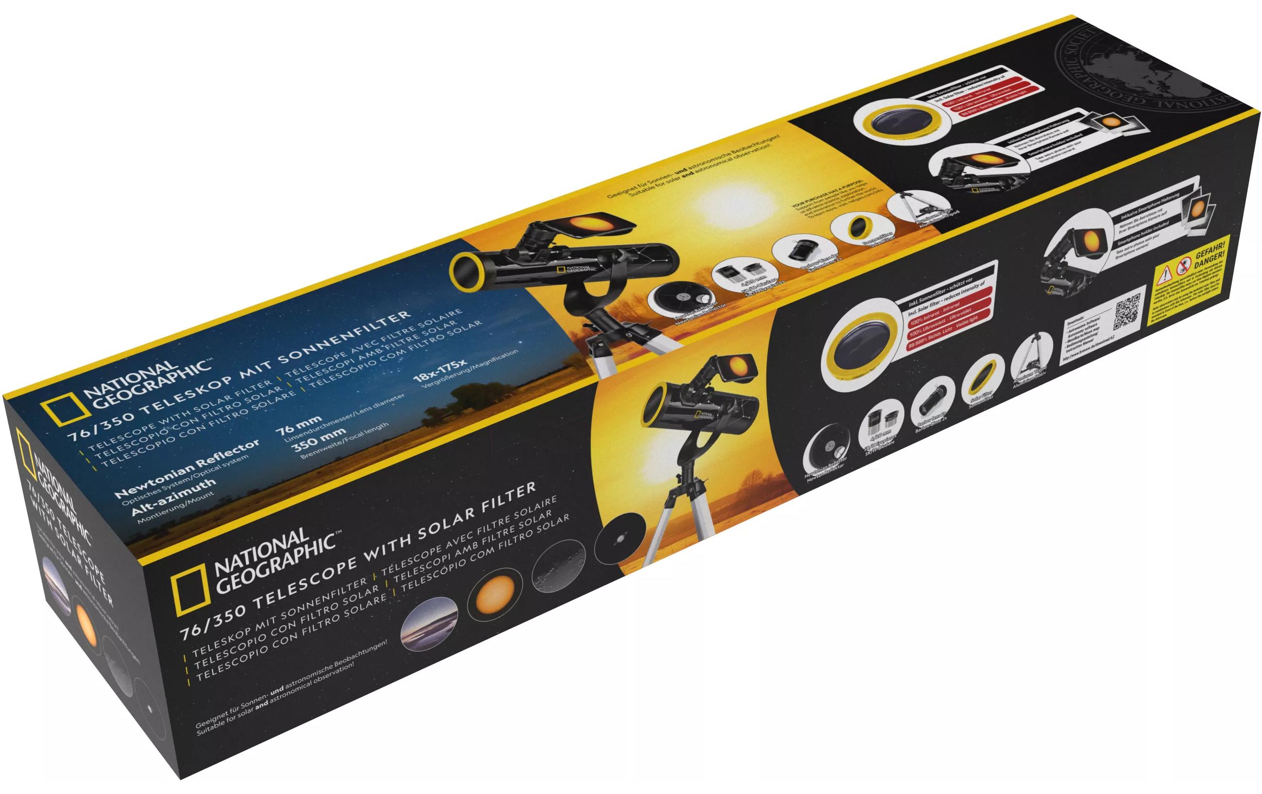 National Geographic Teleskop mit Sonnenfilter 76/350